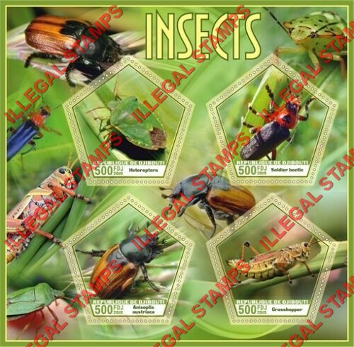 Djibouti 2019 Insects Illegal Stamp Souvenir Sheet of 4 Djibouti 2019 Insects Illegal Stamp Souvenir Sheet of 4