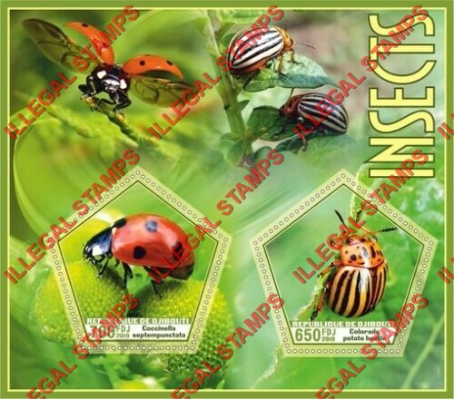 Djibouti 2019 Insects Illegal Stamp Souvenir Sheet of 2 Djibouti 2019 Insects Illegal Stamp Souvenir Sheet of 2