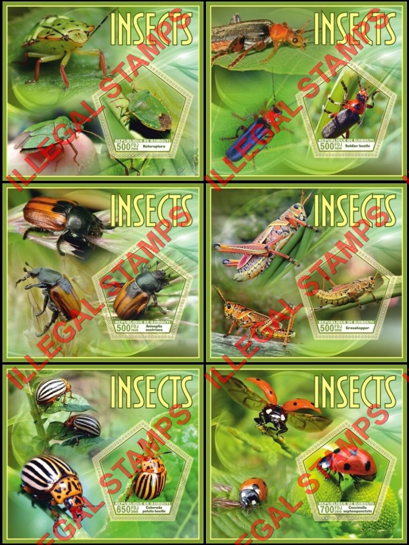 Djibouti 2019 Insects Illegal Stamp Souvenir Sheets of 1 Djibouti 2019 Insects Illegal Stamp Souvenir Sheets of 1