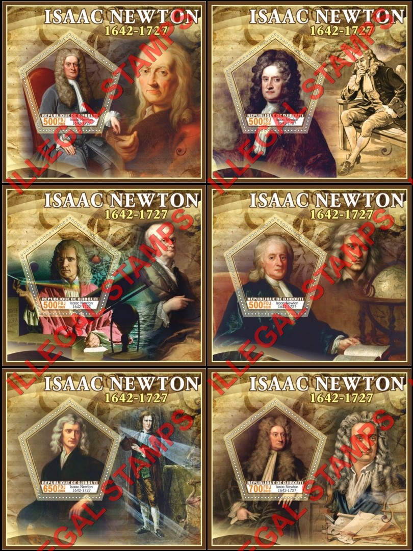 Djibouti 2019 Isaac Newton Illegal Stamp Souvenir Sheets of 1 Djibouti 2019 Isaac Newton Illegal Stamp Souvenir Sheets of 1