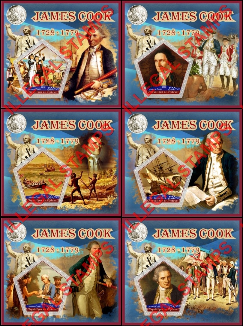 Djibouti 2019 James Cook Illegal Stamp Souvenir Sheets of 1 Djibouti 2019 James Cook Illegal Stamp Souvenir Sheets of 1