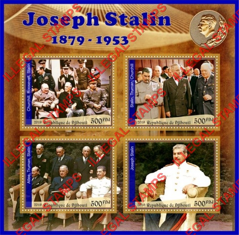 Djibouti 2019 Joseph Stalin (different) Illegal Stamp Souvenir Sheet of 4 Djibouti 2019 Joseph Stalin (different) Illegal Stamp Souvenir Sheet of 4
