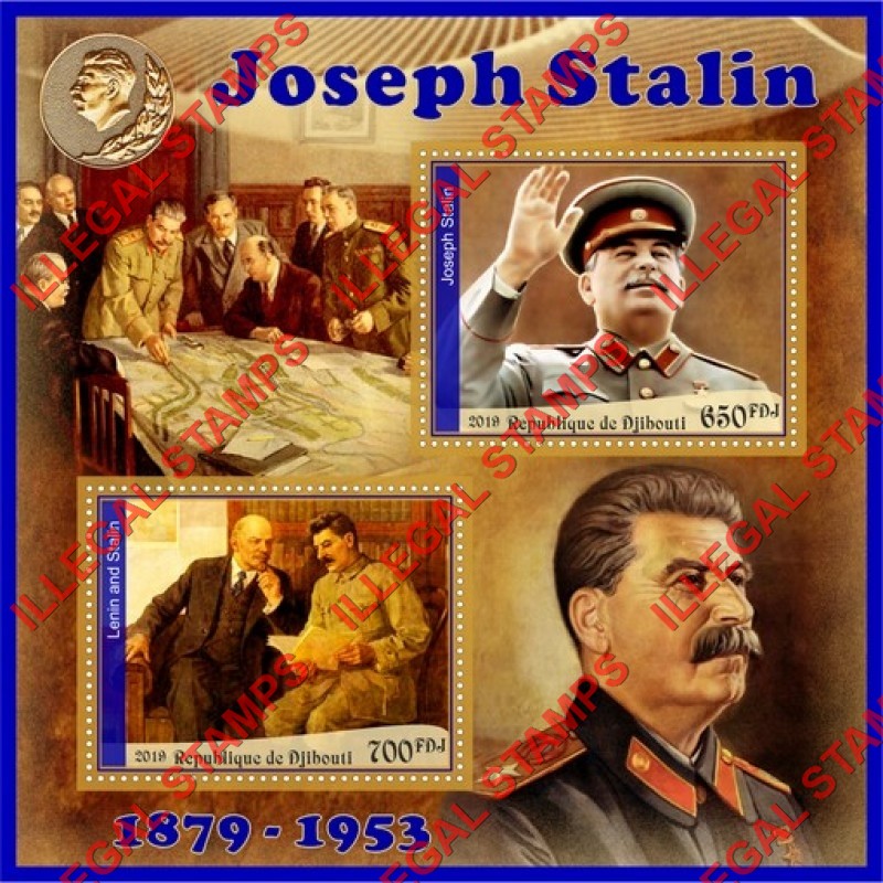Djibouti 2019 Joseph Stalin (different) Illegal Stamp Souvenir Sheet of 2 Djibouti 2019 Joseph Stalin (different) Illegal Stamp Souvenir Sheet of 2