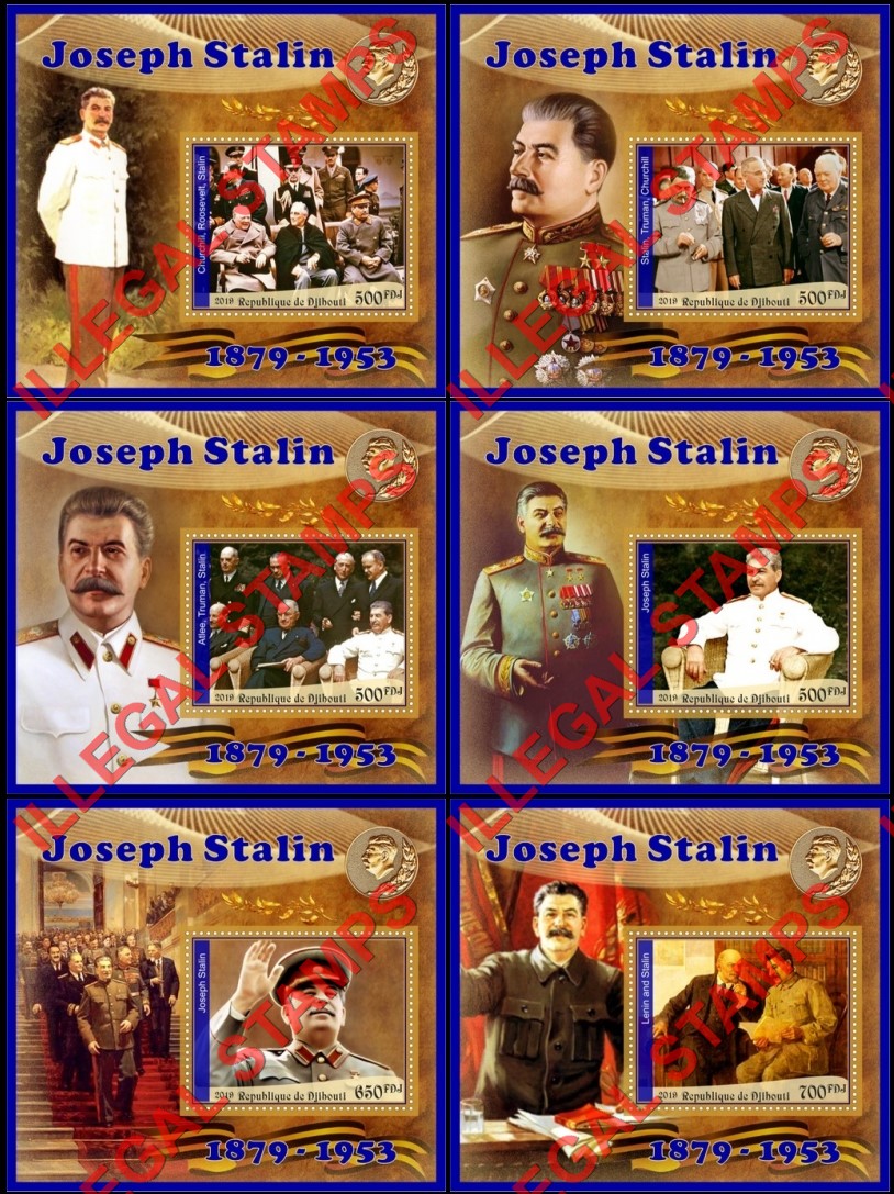 Djibouti 2019 Joseph Stalin (different) Illegal Stamp Souvenir Sheets of 1 Djibouti 2019 Joseph Stalin (different) Illegal Stamp Souvenir Sheets of 1
