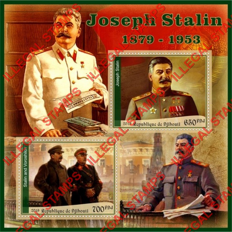 Djibouti 2019 Joseph Stalin Illegal Stamp Souvenir Sheet of 2 Djibouti 2019 Joseph Stalin Illegal Stamp Souvenir Sheet of 2