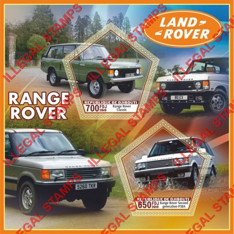 Djibouti 2019 Land Rover Range Rover Illegal Stamp Souvenir Sheet of 2 Djibouti 2019 Land Rover Range Rover Illegal Stamp Souvenir Sheet of 2