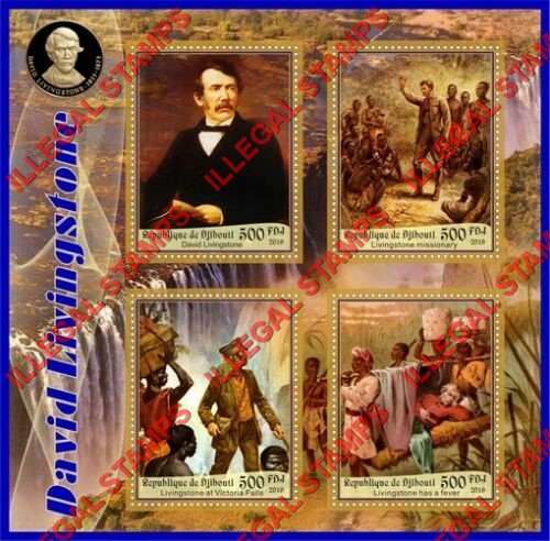 Djibouti 2019 David Livingstone Illegal Stamp Souvenir Sheet of 4 Djibouti 2019 David Livingstone Illegal Stamp Souvenir Sheet of 4