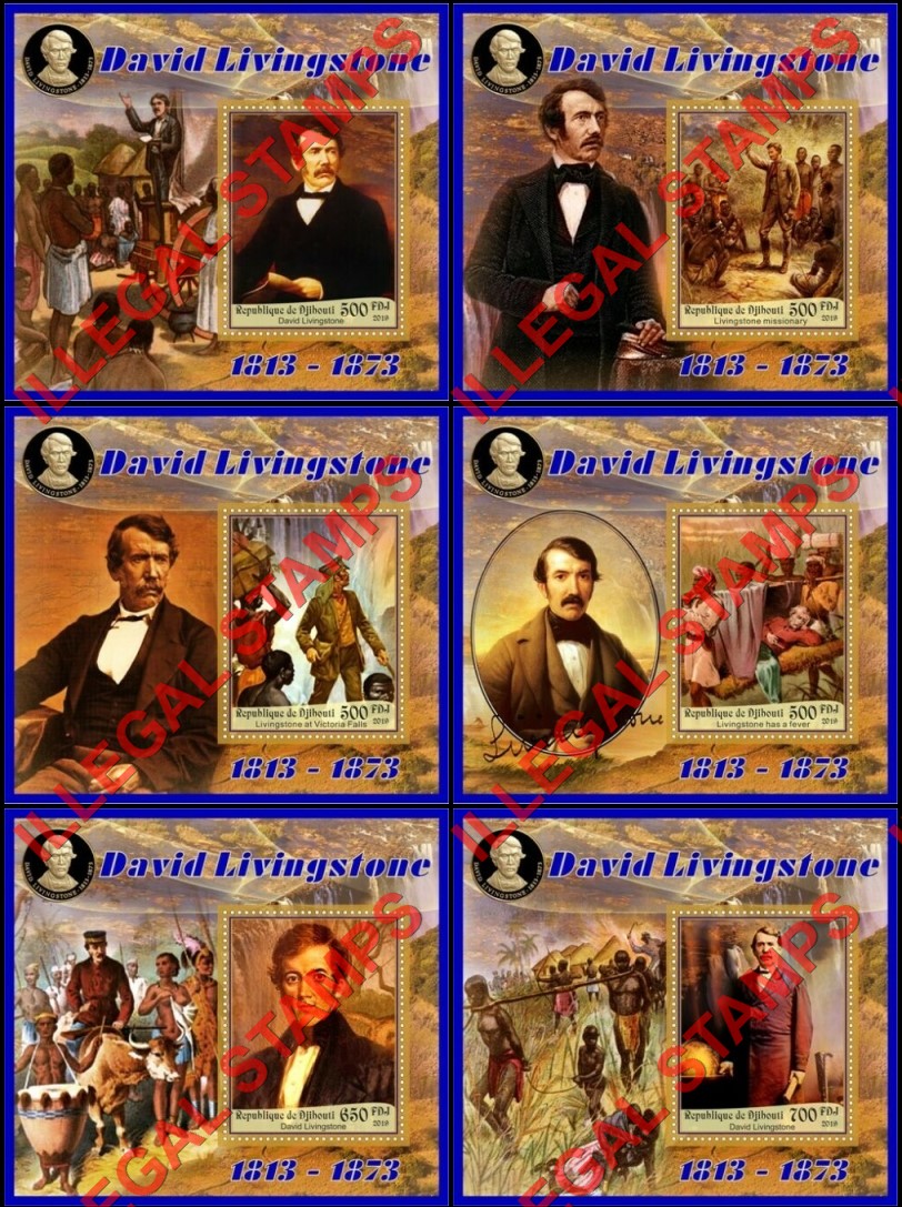 Djibouti 2019 David Livingstone Illegal Stamp Souvenir Sheets of 1 Djibouti 2019 David Livingstone Illegal Stamp Souvenir Sheets of 1
