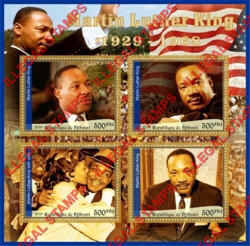 Djibouti 2019 Martin Luther King Illegal Stamp Souvenir Sheet of 4 Djibouti 2019 Martin Luther King Illegal Stamp Souvenir Sheet of 4
