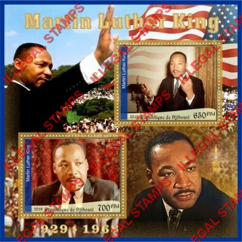 Djibouti 2019 Martin Luther King Illegal Stamp Souvenir Sheet of 2 Djibouti 2019 Martin Luther King Illegal Stamp Souvenir Sheet of 2