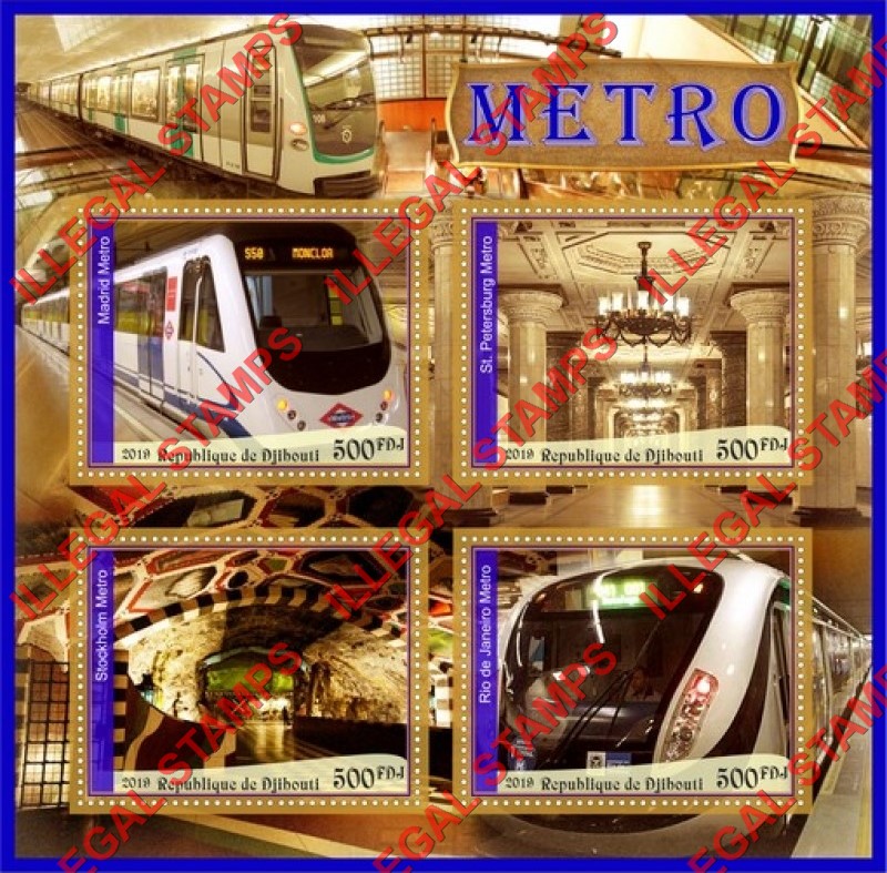 Djibouti 2019 Metro Illegal Stamp Souvenir Sheet of 4 Djibouti 2019 Metro Illegal Stamp Souvenir Sheet of 4