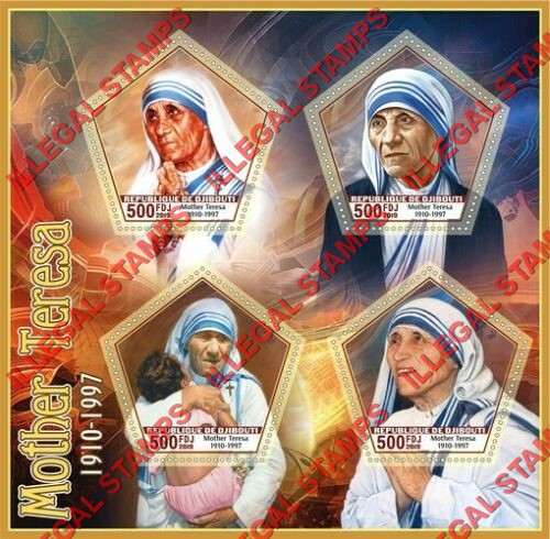 Djibouti 2019 Mother Teresa Illegal Stamp Souvenir Sheet of 4 Djibouti 2019 Mother Teresa Illegal Stamp Souvenir Sheet of 4