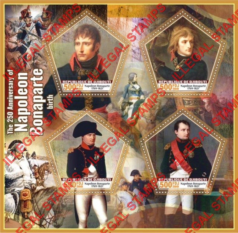 Djibouti 2019 Napoleon Bonaparte Illegal Stamp Souvenir Sheet of 4 Djibouti 2019 Napoleon Bonaparte Illegal Stamp Souvenir Sheet of 4