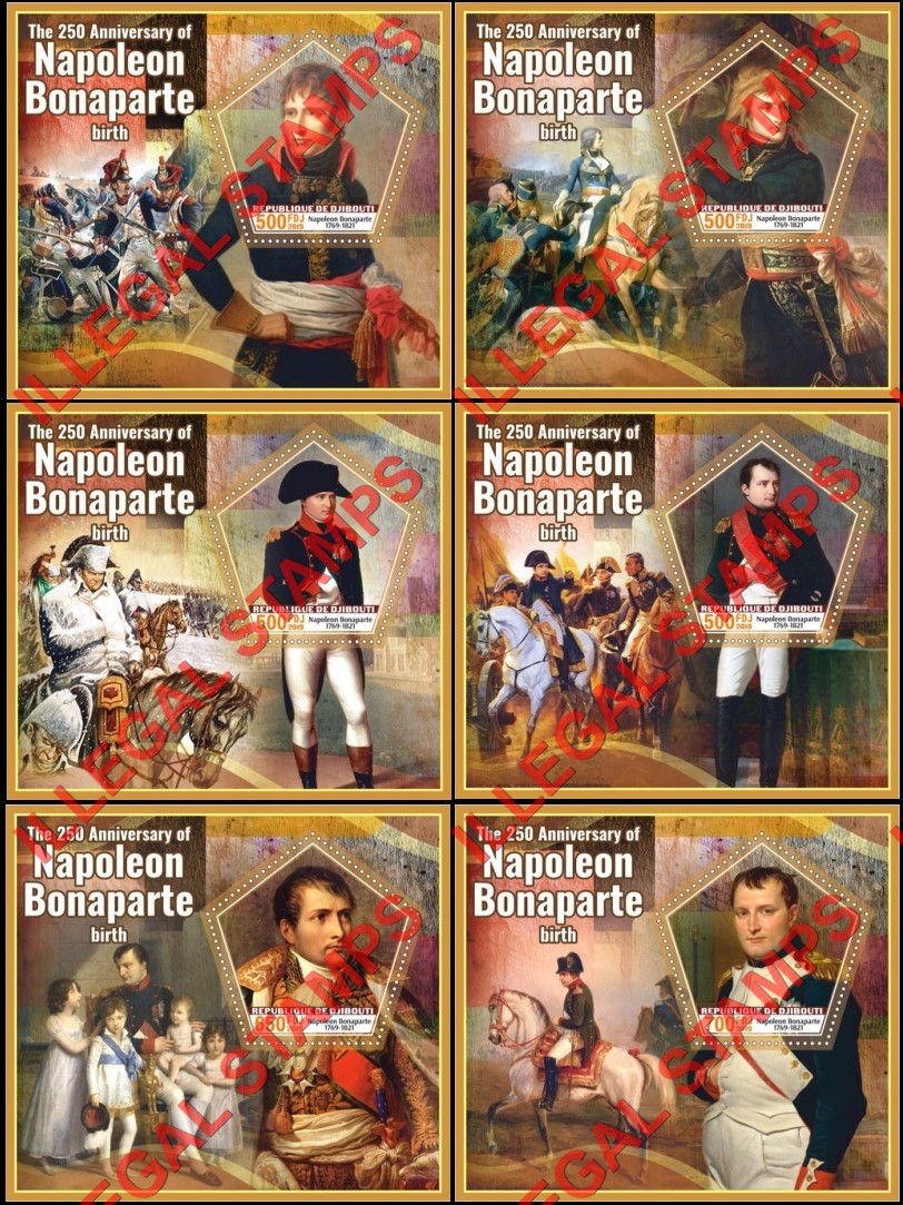 Djibouti 2019 Napoleon Bonaparte Illegal Stamp Souvenir Sheets of 1 Djibouti 2019 Napoleon Bonaparte Illegal Stamp Souvenir Sheets of 1