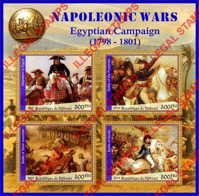 Djibouti 2019 Napoleonic Wars Illegal Stamp Souvenir Sheet of 4 Djibouti 2019 Napoleonic Wars Illegal Stamp Souvenir Sheet of 4