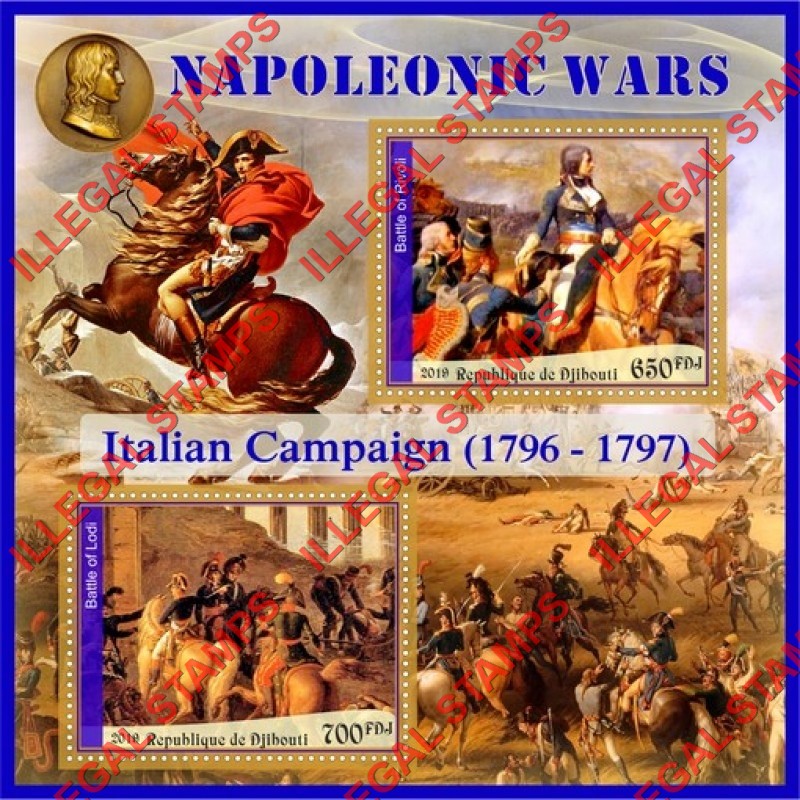Djibouti 2019 Napoleonic Wars Illegal Stamp Souvenir Sheet of 2 Djibouti 2019 Napoleonic Wars Illegal Stamp Souvenir Sheet of 2