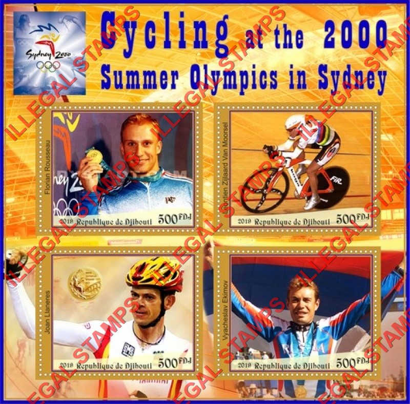Djibouti 2019 Olympic Games in Sydney 2000 Cycling Illegal Stamp Souvenir Sheet of 4 Djibouti 2019 Olympic Games in Sydney 2000 Cycling Illegal Stamp Souvenir Sheet of 4