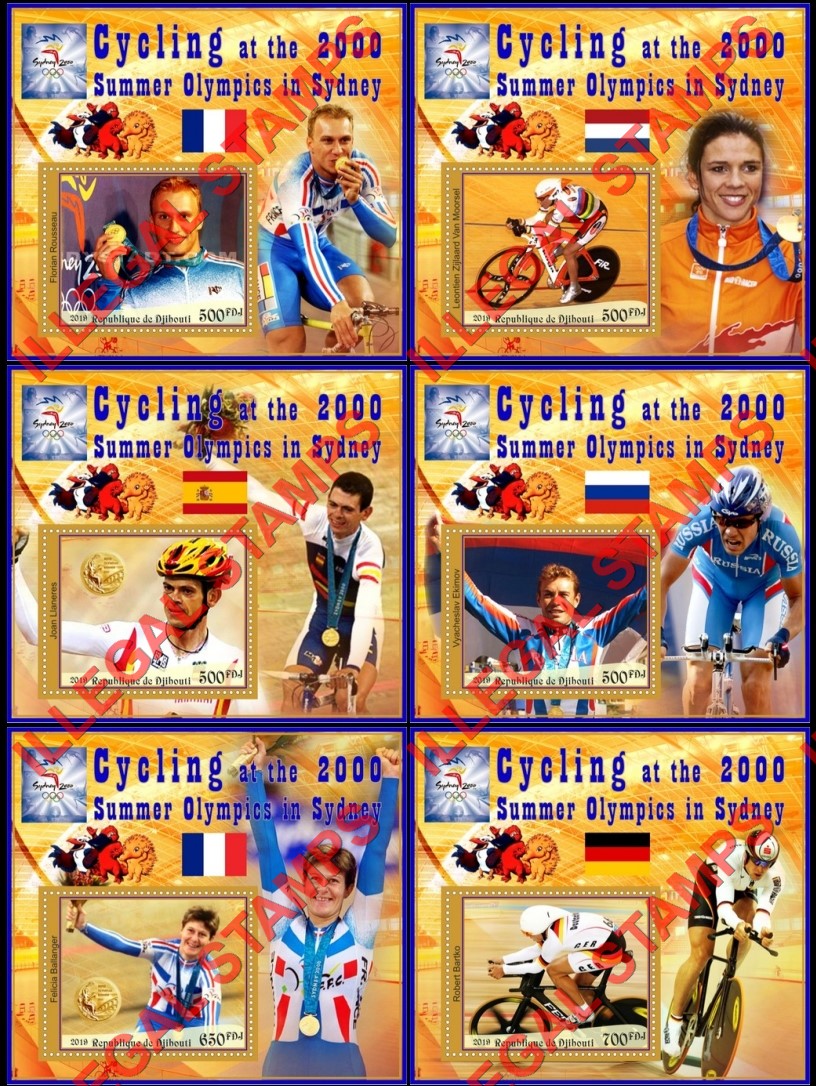 Djibouti 2019 Olympic Games in Sydney 2000 Cycling Illegal Stamp Souvenir Sheets of 1 Djibouti 2019 Olympic Games in Sydney 2000 Cycling Illegal Stamp Souvenir Sheets of 1