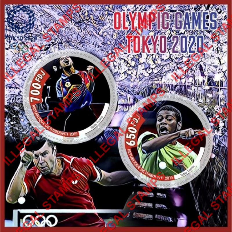 Djibouti 2019 Olympic Games in Tokyo 2020 Table Tennis Illegal Stamp Souvenir Sheet of 2 Djibouti 2019 Olympic Games in Tokyo 2020 Table Tennis Illegal Stamp Souvenir Sheet of 2