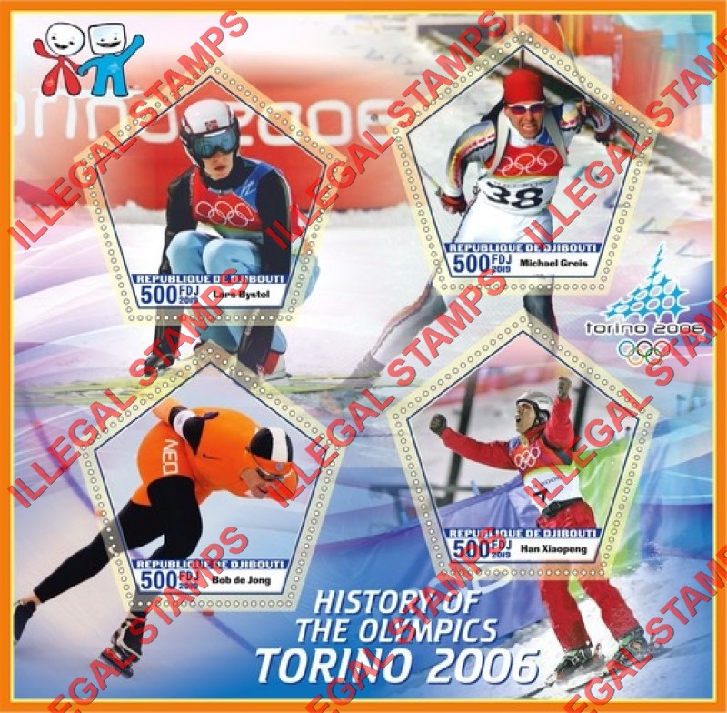 Djibouti 2019 Olympic Games History in Torino 2006 Illegal Stamp Souvenir Sheet of 4 Djibouti 2019 Olympic Games History in Torino 2006 Illegal Stamp Souvenir Sheet of 4