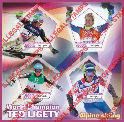 Djibouti 2019 Olympics Alpine Skiing Ted Ligety Illegal Stamp Souvenir Sheet of 4 Djibouti 2019 Olympics Alpine Skiing Ted Ligety Illegal Stamp Souvenir Sheet of 4