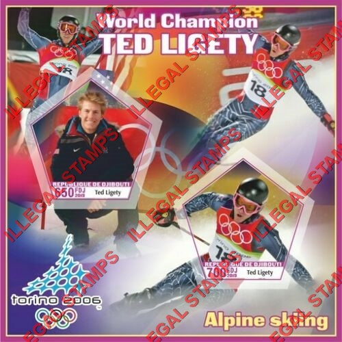 Djibouti 2019 Olympics Alpine Skiing Ted Ligety Illegal Stamp Souvenir Sheet of 2 Djibouti 2019 Olympics Alpine Skiing Ted Ligety Illegal Stamp Souvenir Sheet of 2