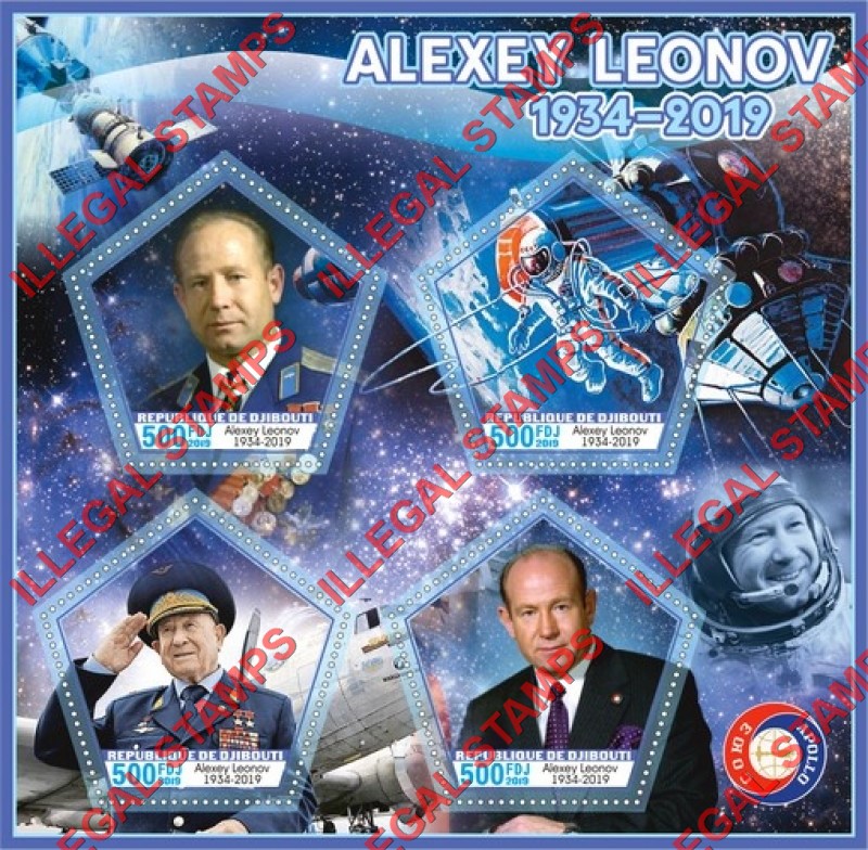 Djibouti 2019 Space Alexey Leonov Illegal Stamp Souvenir Sheet of 4 Djibouti 2019 Space Alexey Leonov Illegal Stamp Souvenir Sheet of 4