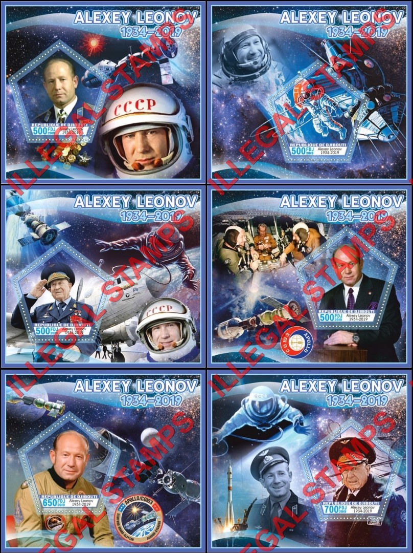 Djibouti 2019 Space Alexey Leonov Illegal Stamp Souvenir Sheets of 1 Djibouti 2019 Space Alexey Leonov Illegal Stamp Souvenir Sheets of 1
