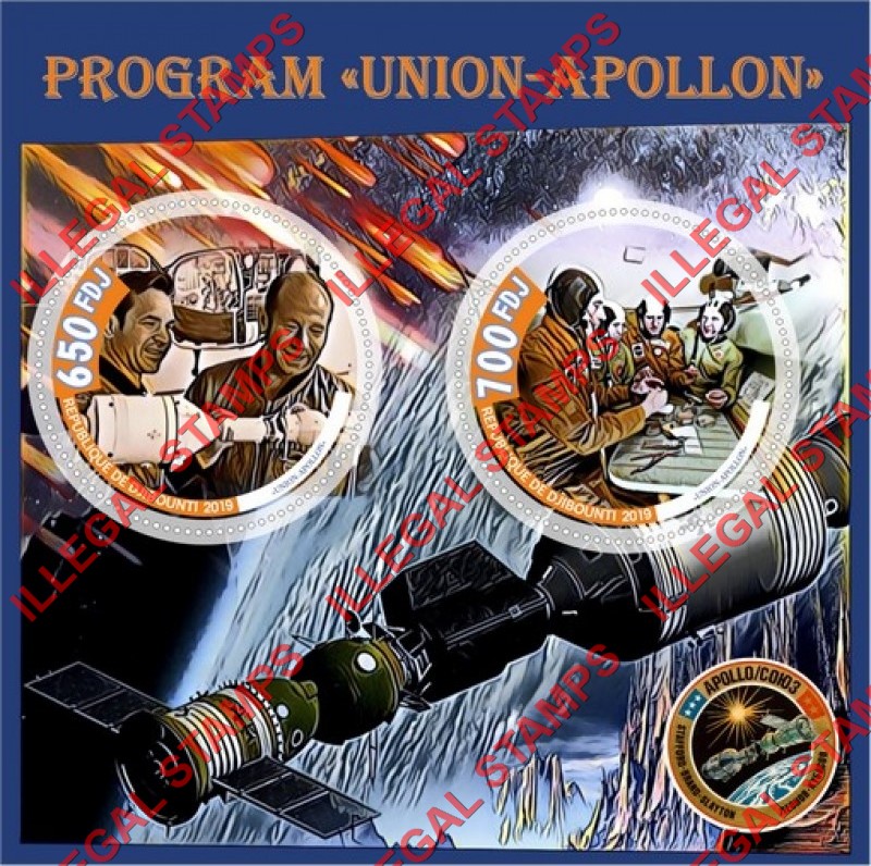 Djibouti 2019 Space Program Union-Apollo Union-Apollon Illegal Stamp Souvenir Sheet of 2 Djibouti 2019 Space Program Union-Apollo Union-Apollon Illegal Stamp Souvenir Sheet of 2
