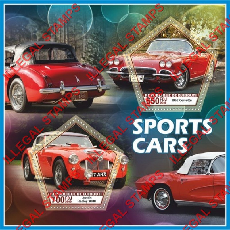 Djibouti 2019 Sports Cars Illegal Stamp Souvenir Sheet of 2 Djibouti 2019 Sports Cars Illegal Stamp Souvenir Sheet of 2