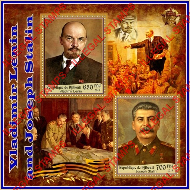 Djibouti 2019 Stalin and Lenin (different a) Illegal Stamp Souvenir Sheet of 2 Djibouti 2019 Stalin and Lenin (different a) Illegal Stamp Souvenir Sheet of 2