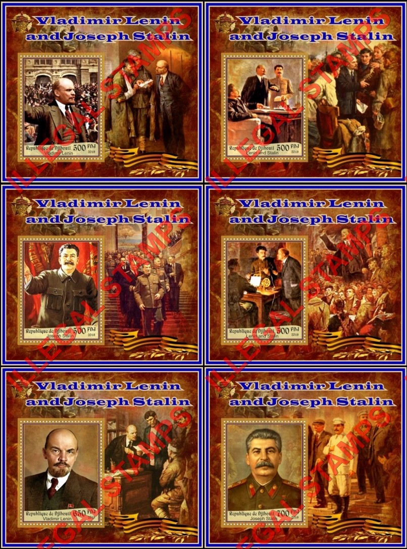 Djibouti 2019 Stalin and Lenin (different a) Illegal Stamp Souvenir Sheets of 1 Djibouti 2019 Stalin and Lenin (different a) Illegal Stamp Souvenir Sheets of 1