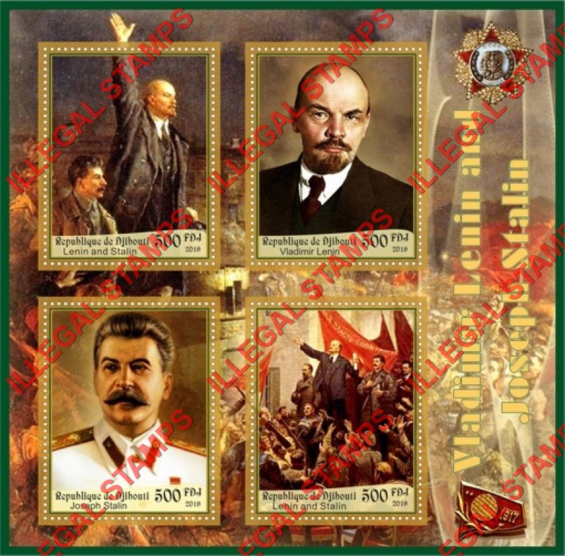Djibouti 2019 Stalin and Lenin (different) Illegal Stamp Souvenir Sheet of 4 Djibouti 2019 Stalin and Lenin (different) Illegal Stamp Souvenir Sheet of 4