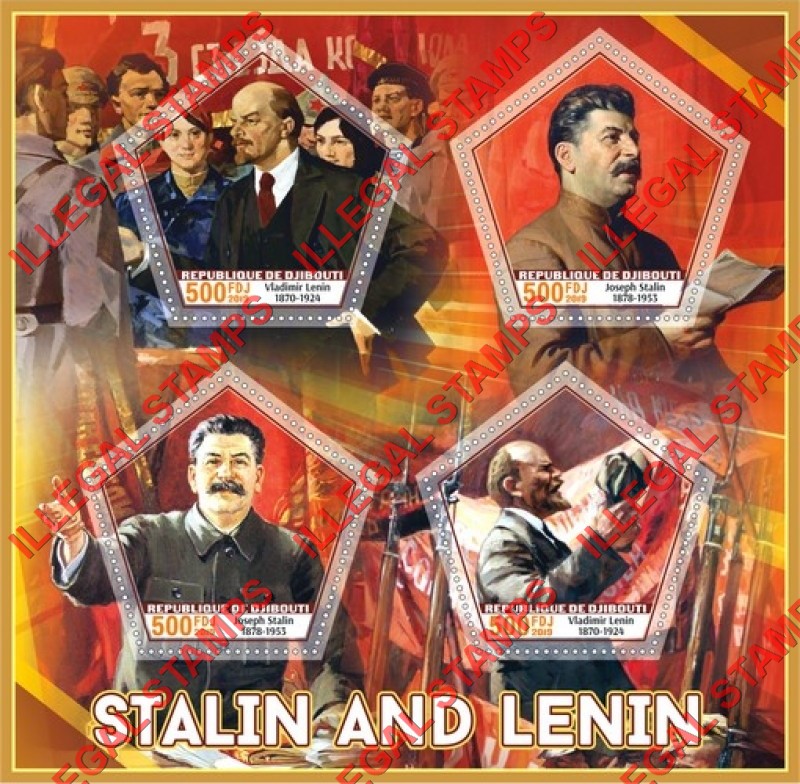 Djibouti 2019 Stalin and Lenin Illegal Stamp Souvenir Sheet of 4 Djibouti 2019 Stalin and Lenin Illegal Stamp Souvenir Sheet of 4