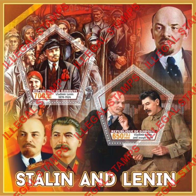 Djibouti 2019 Stalin and Lenin Illegal Stamp Souvenir Sheet of 2 Djibouti 2019 Stalin and Lenin Illegal Stamp Souvenir Sheet of 2