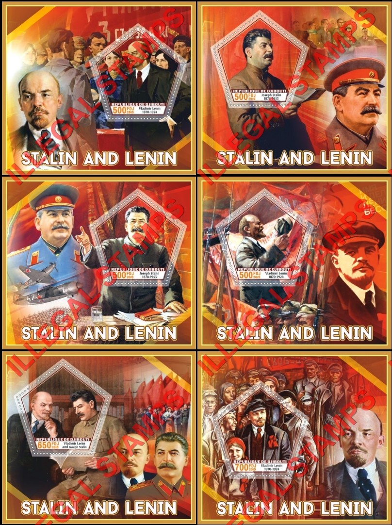 Djibouti 2019 Stalin and Lenin Illegal Stamp Souvenir Sheets of 1 Djibouti 2019 Stalin and Lenin Illegal Stamp Souvenir Sheets of 1