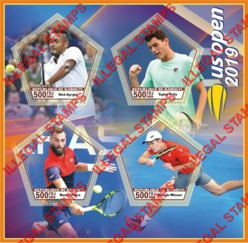 Djibouti 2019 Tennis US Open Illegal Stamp Souvenir Sheet of 4 Djibouti 2019 Tennis US Open Illegal Stamp Souvenir Sheet of 4