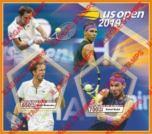 Djibouti 2019 Tennis US Open Illegal Stamp Souvenir Sheet of 2 Djibouti 2019 Tennis US Open Illegal Stamp Souvenir Sheet of 2