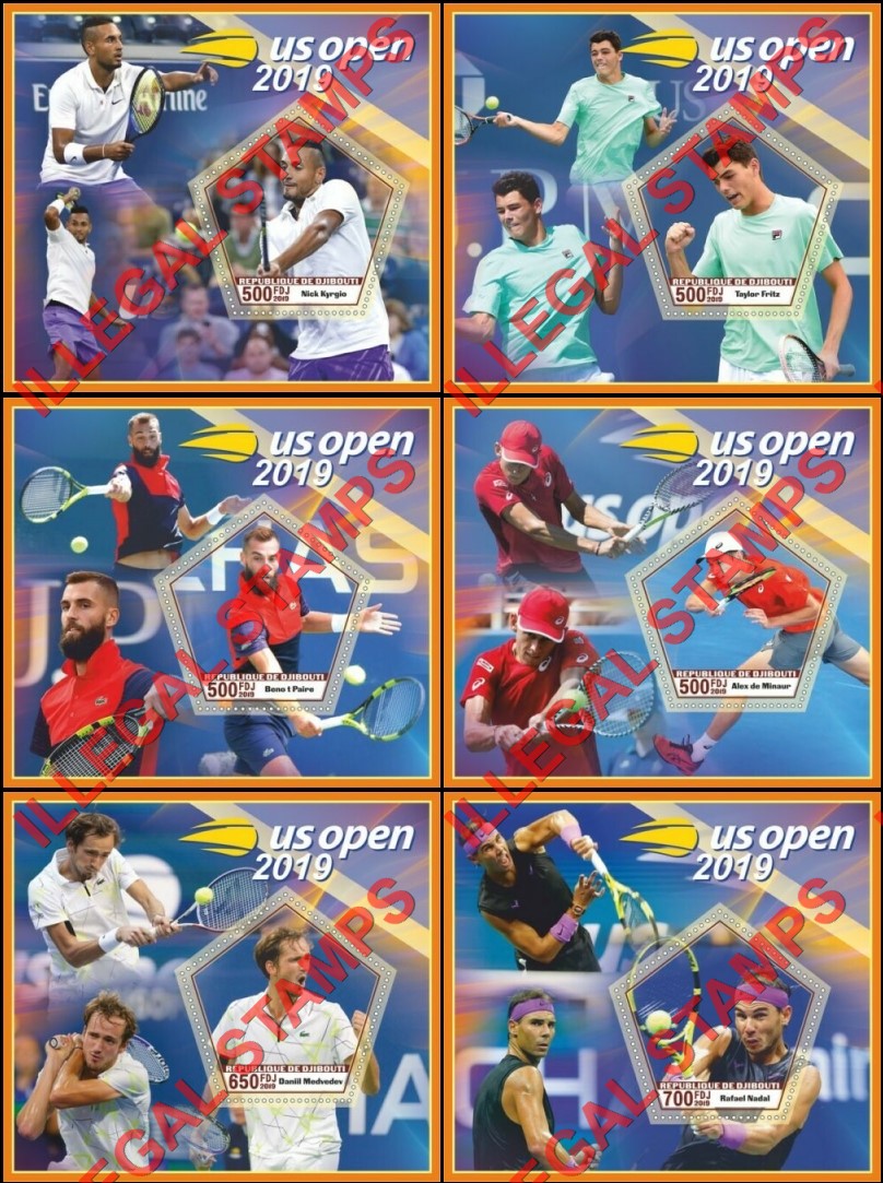 Djibouti 2019 Tennis US Open Illegal Stamp Souvenir Sheets of 1 Djibouti 2019 Tennis US Open Illegal Stamp Souvenir Sheets of 1