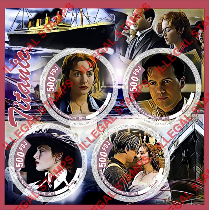 Djibouti 2019 Titanic Illegal Stamp Souvenir Sheet of 4 Djibouti 2019 Titanic Illegal Stamp Souvenir Sheet of 4