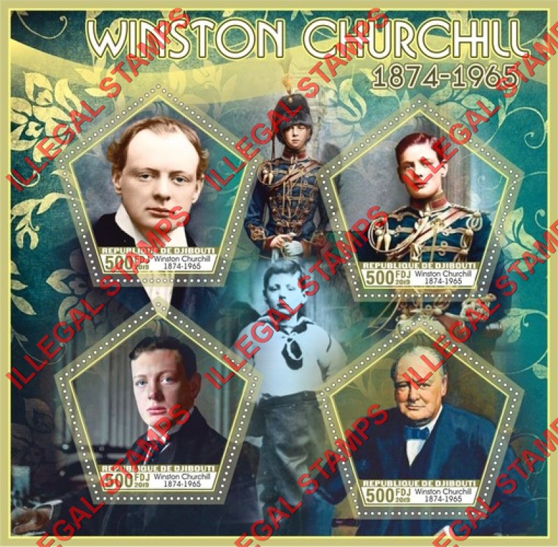 Djibouti 2019 Winston Churchill (different) Illegal Stamp Souvenir Sheet of 4 Djibouti 2019 Winston Churchill (different) Illegal Stamp Souvenir Sheet of 4