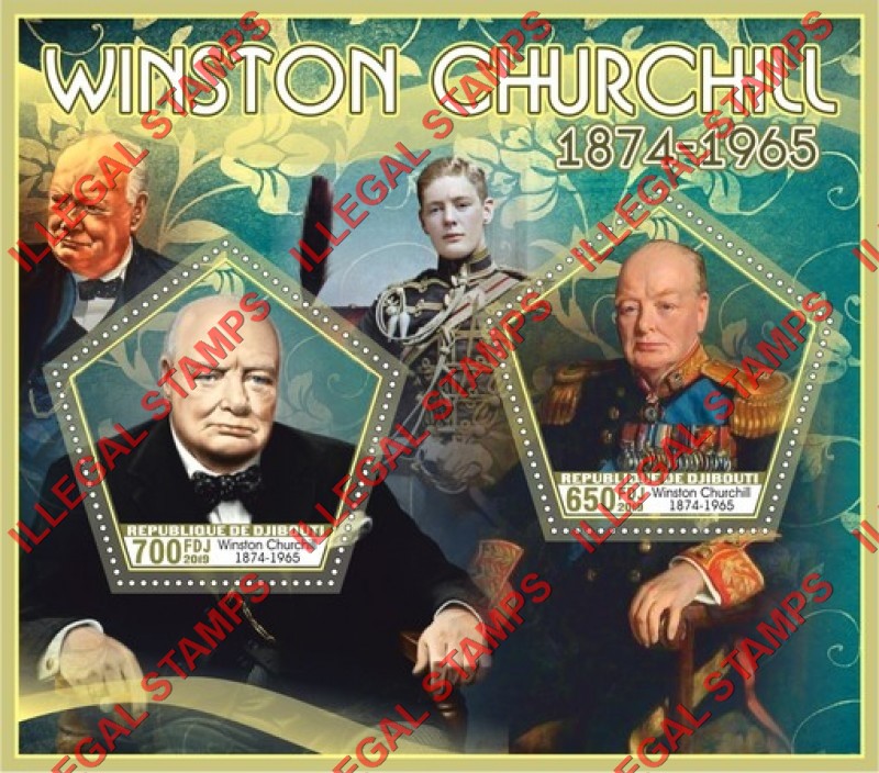 Djibouti 2019 Winston Churchill (different) Illegal Stamp Souvenir Sheet of 2 Djibouti 2019 Winston Churchill (different) Illegal Stamp Souvenir Sheet of 2