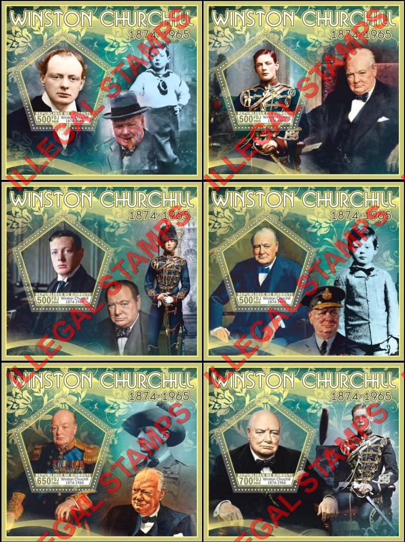 Djibouti 2019 Winston Churchill (different) Illegal Stamp Souvenir Sheets of 1 Djibouti 2019 Winston Churchill (different) Illegal Stamp Souvenir Sheets of 1