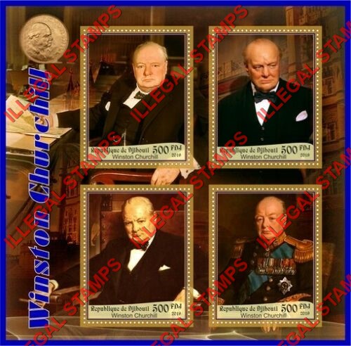 Djibouti 2019 Winston Churchill Illegal Stamp Souvenir Sheet of 4 Djibouti 2019 Winston Churchill Illegal Stamp Souvenir Sheet of 4