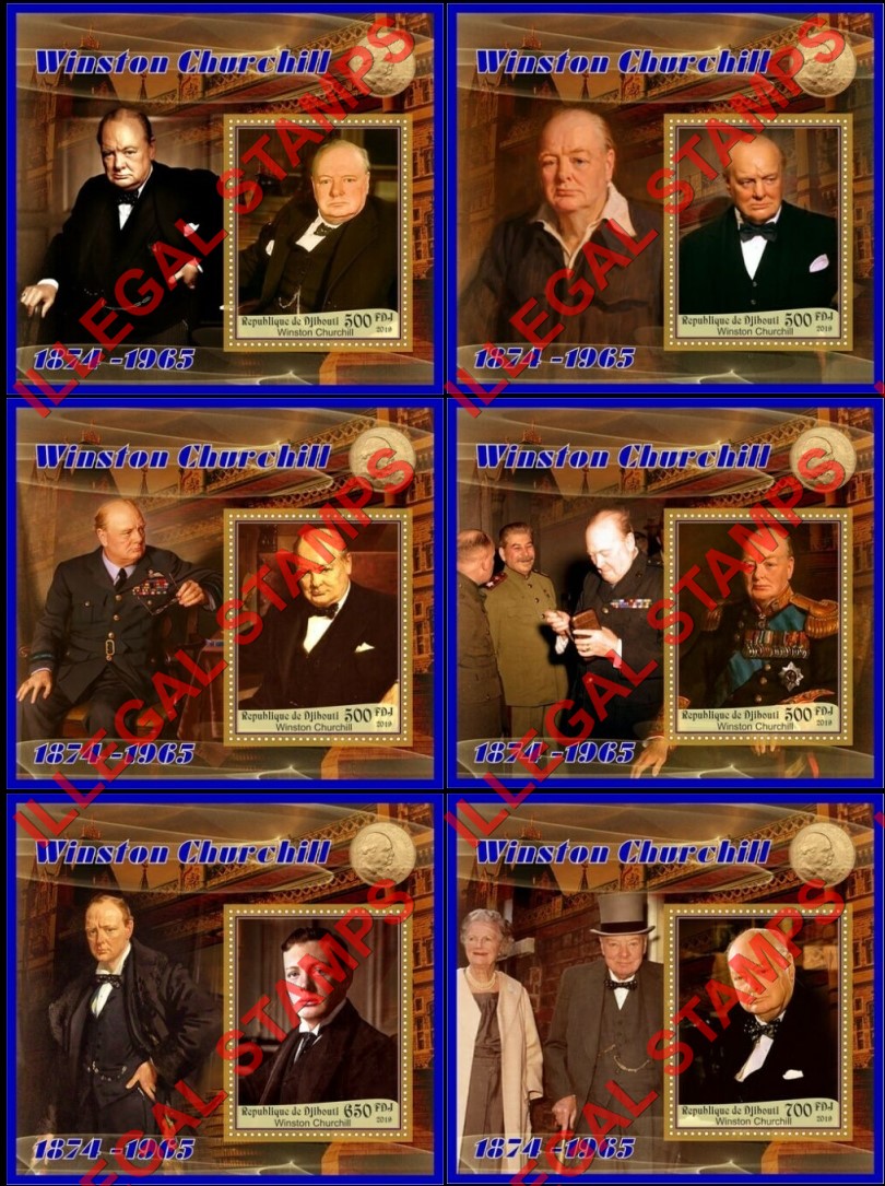 Djibouti 2019 Winston Churchill Illegal Stamp Souvenir Sheets of 1 Djibouti 2019 Winston Churchill Illegal Stamp Souvenir Sheets of 1