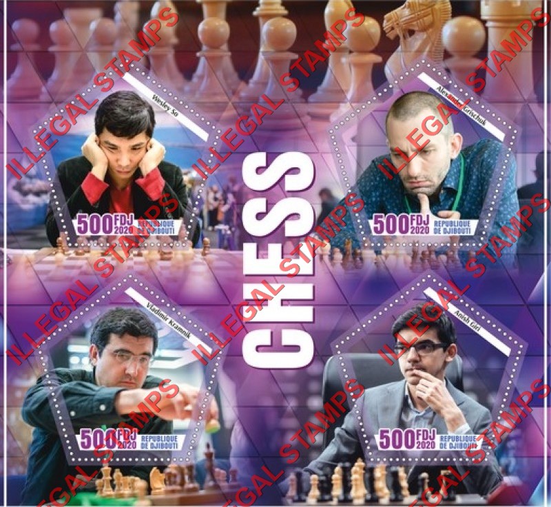 Djibouti 2020 Chess Players Illegal Stamp Souvenir Sheet of 4 Djibouti 2020 Chess Players Illegal Stamp Souvenir Sheet of 4