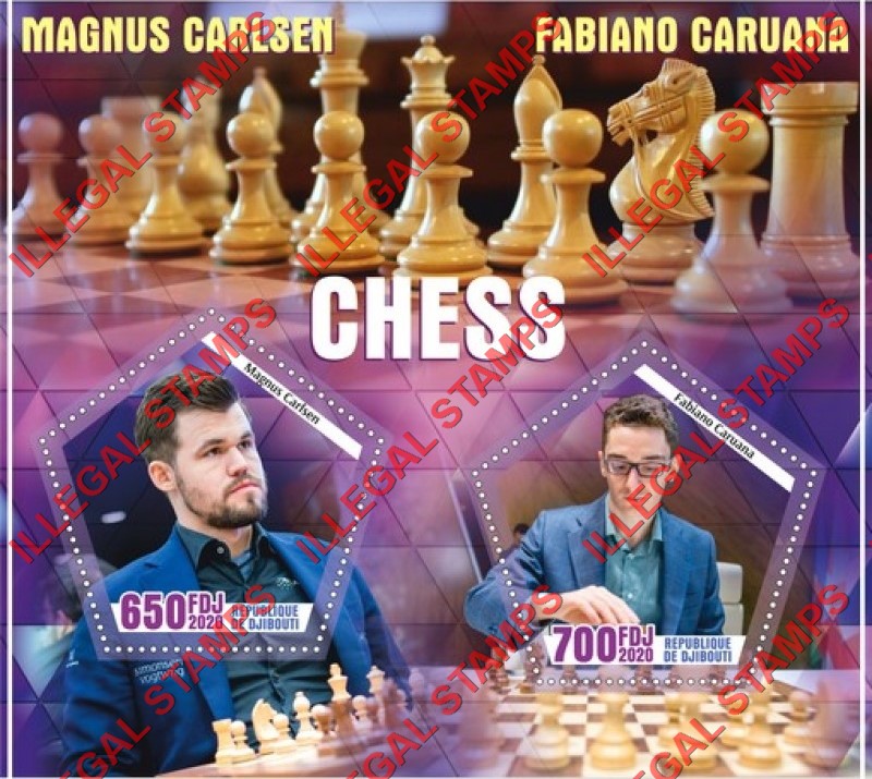 Djibouti 2020 Chess Players Illegal Stamp Souvenir Sheet of 2 Djibouti 2020 Chess Players Illegal Stamp Souvenir Sheet of 2
