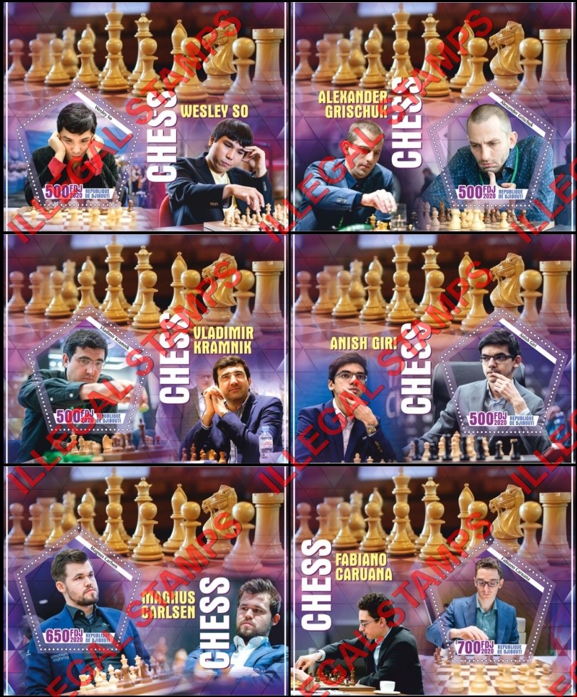 Djibouti 2020 Chess Players Illegal Stamp Souvenir Sheets of 1 Djibouti 2020 Chess Players Illegal Stamp Souvenir Sheets of 1