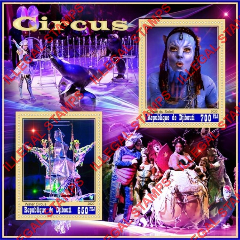 Djibouti 2020 Circus Illegal Stamp Souvenir Sheet of 2 Djibouti 2020 Circus Illegal Stamp Souvenir Sheet of 2