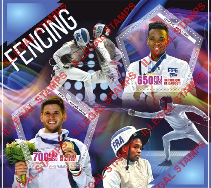 Djibouti 2020 Fencing Illegal Stamp Souvenir Sheet of 2 Djibouti 2020 Fencing Illegal Stamp Souvenir Sheet of 2
